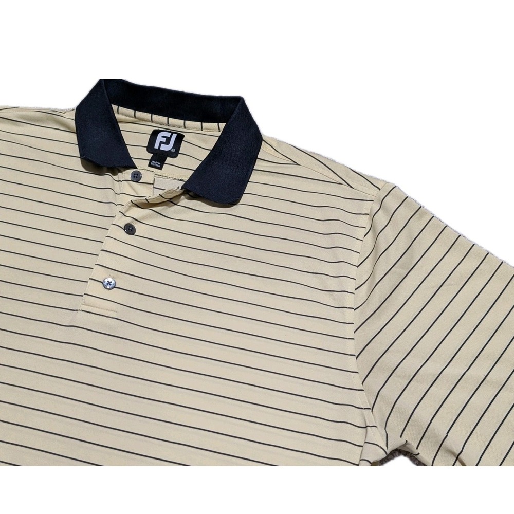FootJoy Polo Shirt Mens‎ XL Yellow Blue Striped Lightweight Active Golf Casual
